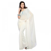 White georgette saree with blouse (5-6 Mtrs), ideal for casual and festive wear